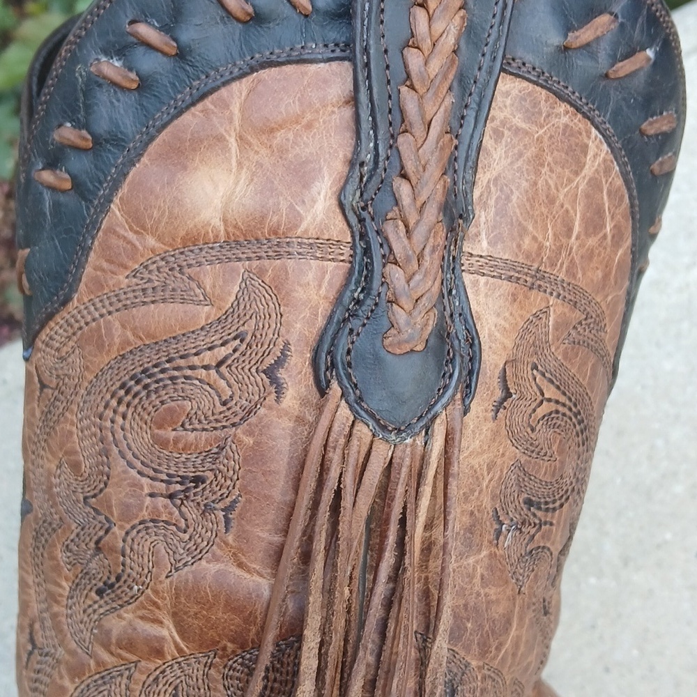Lucchese Bootmaker Wingtip Natural Tucson Calf fringe cowgirl boots M5023 sz 9 - Picture 7 of 16